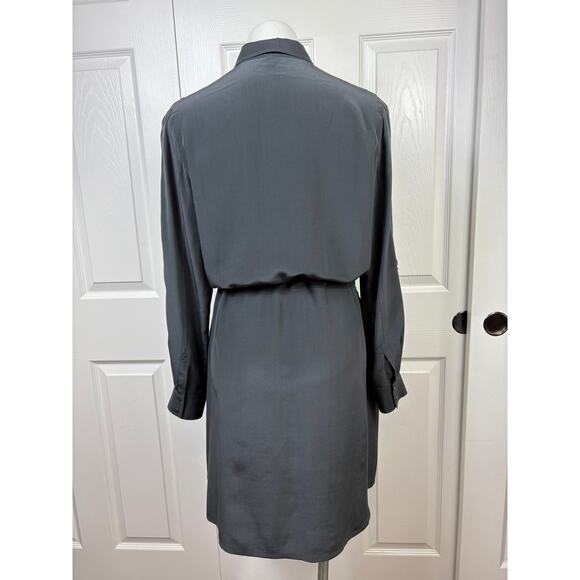 Eileen Fisher Silk Gray Button Down Dress Size S Roll Up Sleeves Front Pockets - Picture 6 of 12